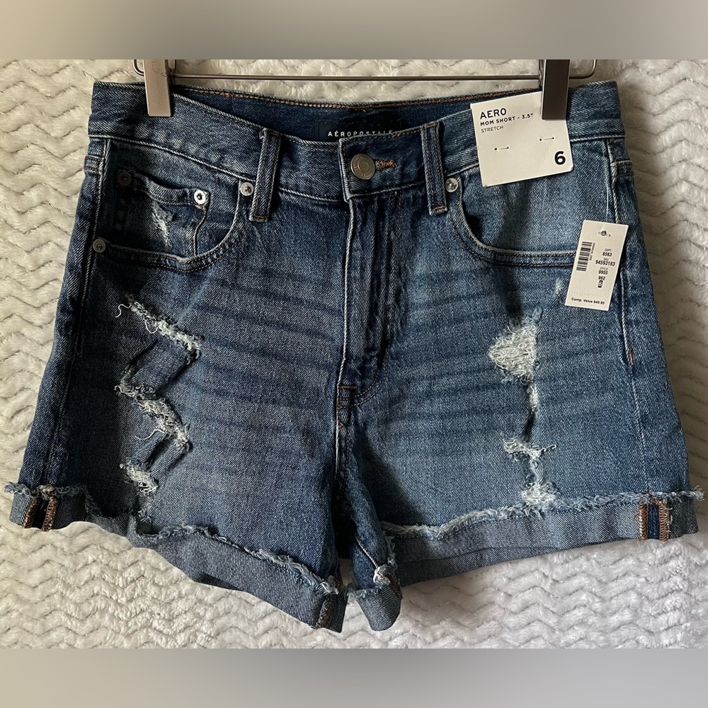 NWT Aeropostale Blue Jean Shorts Distressed High-Waisted